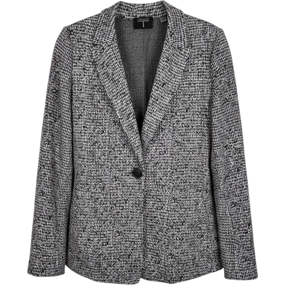 Tahari Blazer Womens Medium Black White Knit Single Button Professional Career
